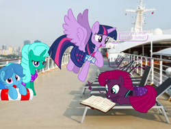 Size: 1440x1080 | Tagged: safe, artist:rainbow eevee edits, artist:徐詩珮, base used, character:fizzlepop berrytwist, character:glitter drops, character:spring rain, character:tempest shadow, character:twilight sparkle, character:twilight sparkle (alicorn), species:alicorn, species:pony, species:unicorn, series:sprglitemplight diary, series:sprglitemplight life jacket days, series:springshadowdrops diary, series:springshadowdrops life jacket days, ship:glitterlight, ship:glittershadow, ship:tempestlight, alternate universe, bisexual, book, broken horn, clothing, cute, dialogue, equestria girls outfit, female, glitterbetes, horn, lesbian, lifeguard, lifeguard spring rain, polyamory, shipping, sprglitemplight, springbetes, springdrops, springlight, springshadow, springshadowdrops, studying, swimsuit, tempestbetes