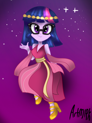 Size: 1536x2048 | Tagged: safe, artist:artmlpk, character:twilight sparkle, character:twilight sparkle (scitwi), species:eqg human, my little pony:equestria girls, alternate hairstyle, clothing, crown, cute, dress, female, greek, high heels, jewelry, looking at you, regalia, shoes, smiling, solo, twiabetes
