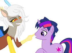Size: 2026x1489 | Tagged: safe, artist:jaquelindreamz, character:discord, character:twilight sparkle, oc:dusk shine, oc:eris, ship:discolight, boop, duskeris, female, male, rule 63, shipping, straight