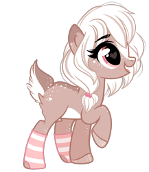 Size: 1594x1833 | Tagged: safe, artist:emberslament, oc, oc only, oc:cinnamon cream, species:deer, 2020 community collab, derpibooru community collaboration, blaze (coat marking), clothing, cute, eye clipping through hair, female, freckles, happy, heart eyes, open mouth, original species, simple background, socks, solo, striped socks, transparent background, wingding eyes