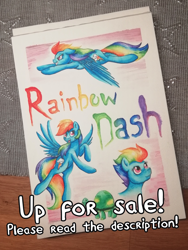 Size: 2080x2773 | Tagged: safe, artist:renaphin, character:rainbow dash, character:tank, species:pony, advertisement, female, for sale, solo, traditional art, watercolor painting