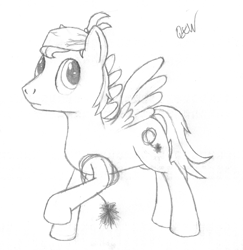 Size: 510x525 | Tagged: safe, artist:quint-t-w, oc, oc:soot smearer, species:pegasus, species:pony, chimney sweep, headkerchief, old art, pencil drawing, simple background, solo, traditional art, white background