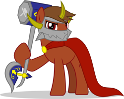 Size: 1280x1027 | Tagged: safe, artist:mlp-trailgrazer, oc, oc:headstrong, species:pony, cape, clothing, hammer, male, mask, simple background, solo, stallion, transparent background