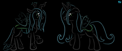 Size: 900x375 | Tagged: safe, artist:quint-t-w, character:princess cadance, character:queen chrysalis, species:alicorn, species:changeling, species:pony, awkward smile, changeling queen, dark background, disguise, female, looking at each other, old art