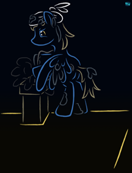 Size: 600x785 | Tagged: safe, artist:quint-t-w, oc, oc only, oc:soot smearer, species:pegasus, species:pony, bipedal, chimney, chimney sweep, gradient background, headkerchief, old art, roof, solo, soot, squint