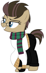 Size: 928x1455 | Tagged: safe, artist:leiloaf, artist:rukemon, base used, oc, oc only, oc:time liz, species:earth pony, species:pony, clothing, commission, female, fingerless gloves, glasses, gloves, grin, jeans, mare, pants, raised eyebrow, raised hoof, scarf, simple background, smiling, smug, solo, sweater, transparent background