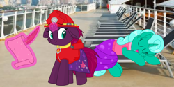 Size: 2150x1080 | Tagged: safe, artist:rainbow eevee edits, artist:徐詩珮, character:fizzlepop berrytwist, character:glitter drops, character:tempest shadow, species:pony, species:unicorn, series:sprglitemplight diary, series:sprglitemplight life jacket days, series:springshadowdrops diary, series:springshadowdrops life jacket days, ship:glittershadow, alternate universe, broken horn, clothing, cute, female, glitterbetes, horn, lesbian, looking at you, nap, paw patrol, shipping, sleeping, swimsuit, tempestbetes