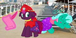 Size: 2119x1080 | Tagged: safe, artist:rainbow eevee edits, artist:徐詩珮, character:fizzlepop berrytwist, character:glitter drops, character:tempest shadow, species:pony, species:unicorn, series:sprglitemplight diary, series:sprglitemplight life jacket days, series:springshadowdrops diary, series:springshadowdrops life jacket days, ship:glittershadow, alternate universe, broken horn, clothing, cute, female, glitterbetes, horn, lesbian, looking at you, nap, onomatopoeia, paw patrol, shipping, sleeping, sound effects, swimsuit, tempestbetes, zzz