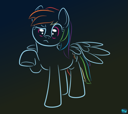 Size: 555x494 | Tagged: safe, artist:quint-t-w, character:rainbow dash, species:pegasus, species:pony, female, gradient background, head tilt, looking at you, minimalist, modern art, raised hoof, solo, unsure, wavy mouth