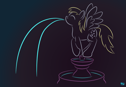 Size: 751x521 | Tagged: safe, artist:quint-t-w, character:derpy hooves, species:pegasus, species:pony, female, fountain, gradient background, minimalist, modern art, old art, solo, spitting, water