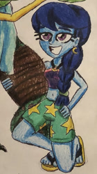 Size: 828x1480 | Tagged: safe, artist:bozzerkazooers, equestria girls:spring breakdown, g4, my little pony: equestria girls, my little pony:equestria girls, spoiler:eqg series (season 2), belly button, clothing, cropped, exposed belly, flip-flops, hand on hip, midriff, smiling, space camp (character), spring break, swimsuit