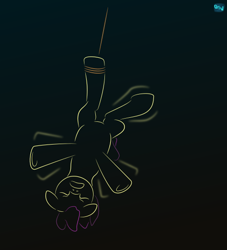 Size: 500x550 | Tagged: safe, artist:quint-t-w, oc, oc only, species:earth pony, species:pony, eyes closed, flailing, gradient background, hanging, hanging upside down, minimalist, modern art, old art, rope, solo, tied