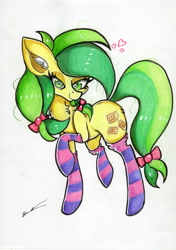 Size: 4920x6972 | Tagged: safe, artist:luxiwind, character:apple fritter, species:earth pony, species:pony, absurd resolution, apple family member, clothing, female, socks, solo, striped socks, traditional art