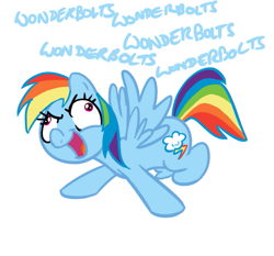 Size: 685x638 | Tagged: safe, artist:elslowmo, artist:shoutingisfun, part of a set, character:rainbow dash, species:pegasus, species:pony, female, flanderization, mare, one word, open mouth, shouting's characters, simple background, solo, white background