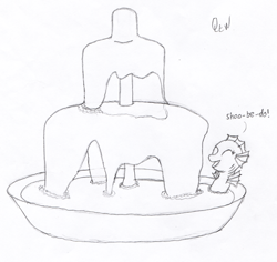 Size: 750x708 | Tagged: safe, artist:quint-t-w, oc, oc only, species:pony, species:sea pony, chocolate fountain, happy, old art, pencil drawing, shoo be doo, simple background, sketch, solo, traditional art, white background