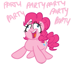 Size: 685x638 | Tagged: safe, artist:elslowmo, artist:shoutingisfun, part of a set, character:pinkie pie, species:earth pony, species:pony, cute, derp, diapinkes, female, flanderization, mare, one word, party, shouting's characters, simple background, solo, white background