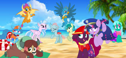 Size: 2340x1080 | Tagged: safe, artist:rainbow eevee edits, artist:徐詩珮, character:fizzlepop berrytwist, character:gallus, character:glitter drops, character:ocellus, character:sandbar, character:silverstream, character:smolder, character:spring rain, character:tempest shadow, character:twilight sparkle, character:twilight sparkle (alicorn), character:yona, species:alicorn, species:changeling, species:dragon, species:earth pony, species:griffon, species:hippogriff, species:pony, species:reformed changeling, species:unicorn, species:yak, series:sprglitemplight diary, series:sprglitemplight life jacket days, series:springshadowdrops diary, series:springshadowdrops life jacket days, ship:glitterlight, ship:glittershadow, ship:tempestlight, alternate universe, bisexual, broken horn, clothing, cute, diaocelles, diastreamies, dragoness, equestria girls outfit, female, gallabetes, glitterbetes, horn, lesbian, lifeguard, lifeguard spring rain, male, mare, paw patrol, polyamory, sandabetes, shipping, smolderbetes, sprglitemplight, springbetes, springdrops, springlight, springshadow, springshadowdrops, stallion, student six, swimsuit, tempestbetes, yonadorable