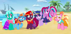 Size: 2224x1080 | Tagged: safe, artist:rainbow eevee edits, artist:徐詩珮, character:fizzlepop berrytwist, character:glitter drops, character:luster dawn, character:spring rain, character:tempest shadow, character:twilight sparkle, character:twilight sparkle (alicorn), oc, oc:bubble sparkle, parent:glitter drops, parent:spring rain, parent:tempest shadow, parent:twilight sparkle, parents:glittershadow, parents:sprglitemplight, parents:springdrops, parents:springshadow, parents:springshadowdrops, species:alicorn, species:pony, species:unicorn, series:sprglitemplight diary, series:sprglitemplight life jacket days, series:springshadowdrops diary, series:springshadowdrops life jacket days, ship:glitterlight, ship:glittershadow, ship:tempestlight, alicorn oc, alternate universe, bisexual, broken horn, clothing, equestria girls outfit, family, female, glitterbetes, horn, lesbian, lifeguard spring rain, magical lesbian spawn, magical threesome spawn, mother and child, mother and daughter, multiple parents, next generation, offspring, paw patrol, polyamory, shipping, sprglitemplight, springbetes, springdrops, springlight, springshadow, springshadowdrops, stock image, tempestbetes