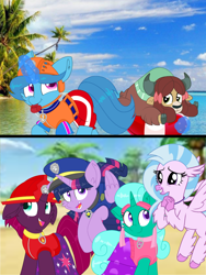 Size: 1080x1440 | Tagged: safe, artist:rainbow eevee edits, artist:徐詩珮, character:fizzlepop berrytwist, character:glitter drops, character:silverstream, character:spring rain, character:tempest shadow, character:twilight sparkle, character:twilight sparkle (alicorn), character:yona, species:alicorn, species:hippogriff, species:pony, species:unicorn, species:yak, series:sprglitemplight diary, series:sprglitemplight life jacket days, series:springshadowdrops diary, series:springshadowdrops life jacket days, ship:glitterlight, ship:glittershadow, ship:tempestlight, alternate universe, bisexual, broken horn, clothing, comic, cute, diastreamies, equestria girls outfit, female, glitterbetes, happy, horn, lesbian, lifeguard, lifeguard spring rain, magic, paw patrol, polyamory, shipping, sprglitemplight, springbetes, springdrops, springlight, springshadow, springshadowdrops, stock image, tempestbetes, yonadorable
