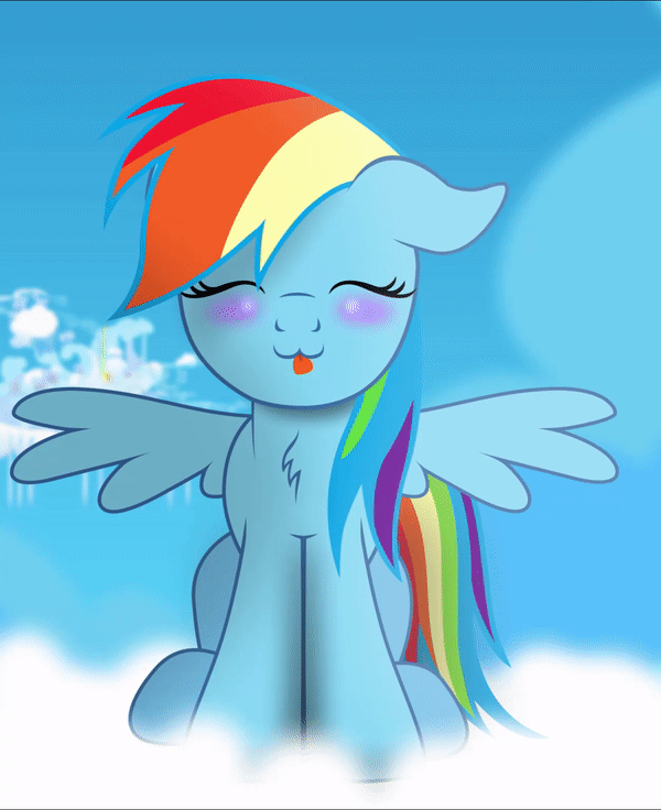 Size: 600x736 | Tagged: safe, artist:bastbrushie, part of a set, character:rainbow dash, species:pegasus, species:pony, :3, animated, bastbrushie is trying to kill us, blep, blushing, chest fluff, cloud, cloudsdale, cute, dashabetes, dawwww, female, gif, happy, hnnng, sitting, sky, solo, tongue out