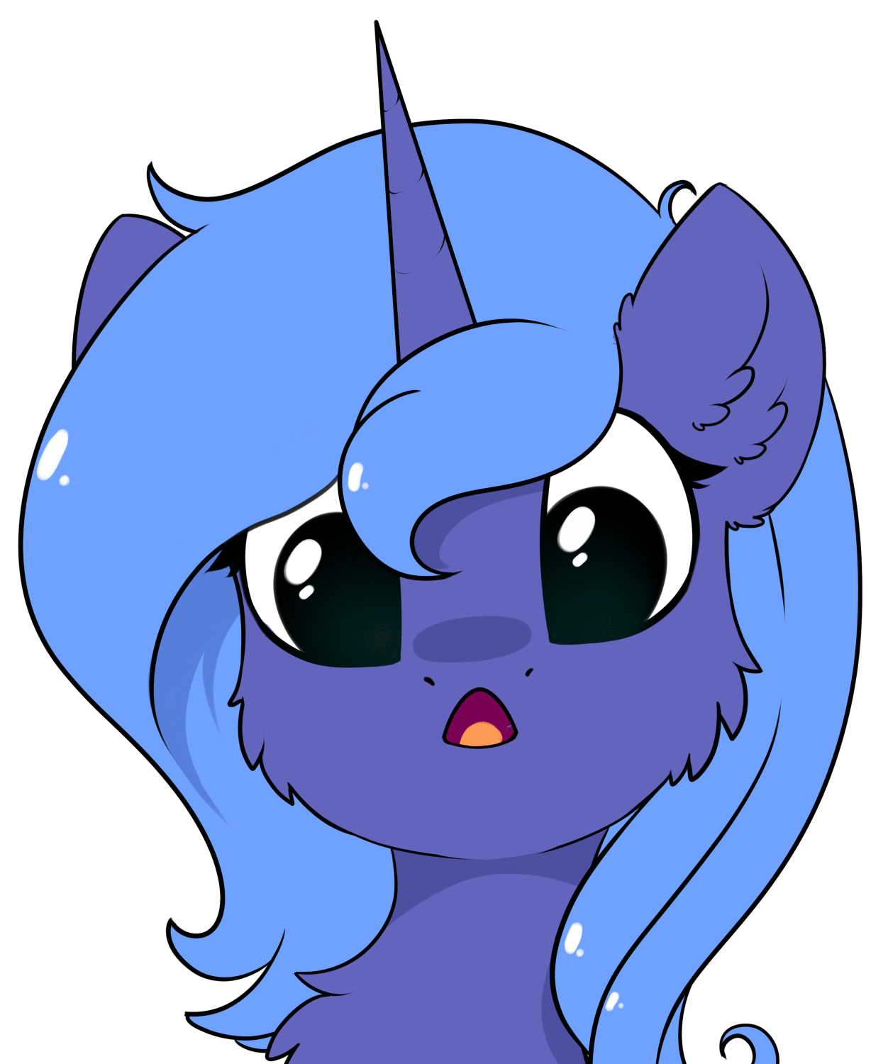 Size: 1252x1500 | Tagged: safe, artist:kebchach, character:princess luna, species:alicorn, species:pony, :3, animated, blinking, bust, cheek fluff, chest fluff, cute, ear fluff, female, filly, looking at you, lunabetes, open mouth, portrait, s1 luna, simple background, solo, white background, woona, younger