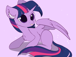 Size: 1280x960 | Tagged: safe, artist:kebchach, character:twilight sparkle, character:twilight sparkle (alicorn), species:alicorn, species:pony, blep, cheek fluff, chest fluff, cute, ear fluff, female, leg fluff, mare, purple background, simple background, solo, tongue out, twiabetes