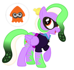 Size: 1280x1215 | Tagged: safe, artist:razorbladetheunicron, base used, oc, oc only, oc:splatter patter, species:pegasus, species:pony, clothing, colored hooves, cutie mark, eye markings, female, gradient eyes, gradient hair, hair accessory, jacket, mare, simple background, solo, splatoon, toothpick, transparent background, zipper