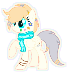 Size: 1000x1100 | Tagged: safe, artist:razorbladetheunicron, base used, oc, oc only, oc:scoop, species:pegasus, species:pony, bracelet, clothing, cute, female, jewelry, mare, pencil, pencil behind ear, scarf, simple background, solo, sticker, transparent background