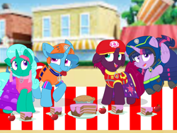 Size: 1440x1080 | Tagged: safe, artist:rainbow eevee edits, artist:徐詩珮, character:fizzlepop berrytwist, character:glitter drops, character:spring rain, character:tempest shadow, character:twilight sparkle, character:twilight sparkle (alicorn), species:alicorn, species:pony, species:unicorn, series:sprglitemplight diary, series:sprglitemplight life jacket days, series:springshadowdrops diary, series:springshadowdrops life jacket days, ship:glitterlight, ship:glittershadow, ship:tempestlight, aid marshall (paw patrol), alternate universe, bisexual, broken horn, chase (paw patrol), clothing, cute, equestria girls outfit, female, glitterbetes, horn, lesbian, lifeguard, lifeguard spring rain, marshall (paw patrol), paw patrol, polyamory, shipping, skye (paw patrol), sprglitemplight, springbetes, springdrops, springlight, springshadow, springshadowdrops, spy chase (paw patrol), tempestbetes, zuma (paw patrol)