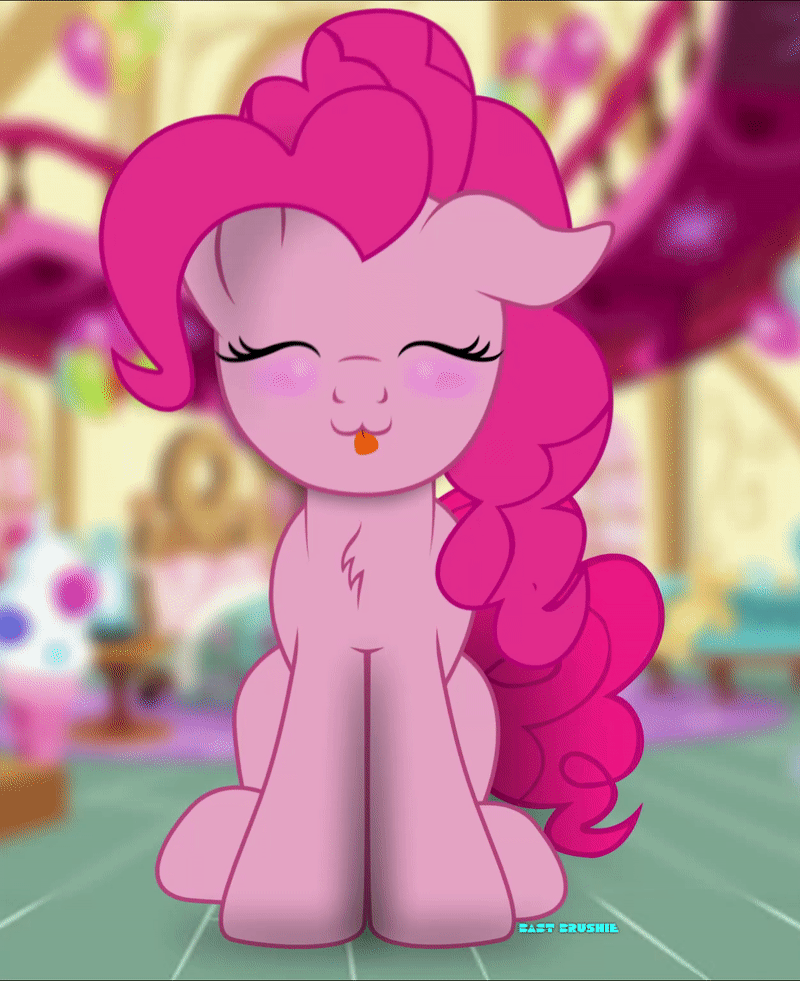 Size: 800x981 | Tagged: safe, artist:bastbrushie, part of a set, character:pinkie pie, species:earth pony, species:pony, :3, animated, bastbrushie is trying to kill us, blushing, clothing, cute, dawwww, excited, eyes closed, female, floppy ears, full face view, gif, ground, happy, hat, hnnng, hoof tapping, interior, mare, silly, silly pony, sitting, solo, tongue out, vibrating, vibrating like a broken washing machine