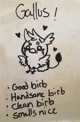 Size: 1354x2048 | Tagged: safe, artist:emberslament, character:gallus, species:griffon, birb, black and white, chibi, cute, gallabetes, gallove, grayscale, happy, male, monochrome, smiling, spread wings, wholesome, wings