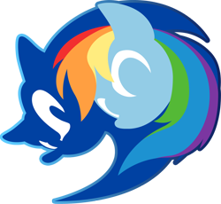 Size: 850x781 | Tagged: safe, artist:fuzon-s, character:rainbow dash, character:sonic the hedgehog, species:pony, crossover, duo, hedgehog, logo, minimalist, modern art, simple background, sonic the hedgehog (series), sonic x, style emulation, transparent background