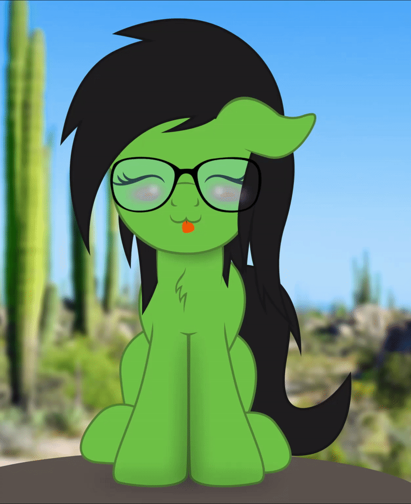 Size: 800x981 | Tagged: safe, artist:bastbrushie, oc, oc only, oc:prickly pears, animated, desert, glasses, not anonfilly, sitting, tongue out