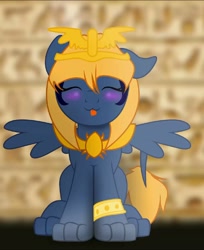 Size: 1024x1256 | Tagged: safe, artist:bastbrushie, oc, oc:pietas lazuli, species:sphinx, animated, blep, egyptian, jewelry, makeup, paws, sphinx oc, tongue out, wings