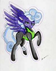 Size: 2445x3089 | Tagged: safe, artist:luxiwind, character:rolling thunder, species:pegasus, species:pony, bandage, clothing, eye scar, female, grin, mare, scar, smiling, solo, traditional art, uniform, washouts uniform