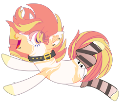 Size: 4073x3457 | Tagged: safe, artist:misscupcake333, artist:rukemon, base used, oc, oc only, oc:sushi platter, species:pony, species:unicorn, clothing, collar, commission, ear piercing, earring, female, jewelry, mare, markings, nose piercing, nose ring, open mouth, piercing, simple background, snake bites, socks, solo, striped socks, transparent background