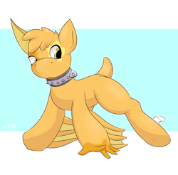 Size: 1200x1179 | Tagged: safe, artist:helixjack, oc, oc only, species:pony, abstract background, collar, inanimate tf, plushie, plushification, ponified, solo, species swap, transformation