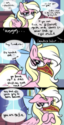 Size: 2100x4100 | Tagged: safe, artist:emberslament, oc, oc only, oc:bay breeze, species:pegasus, species:pony, comic, dialogue, female, mare, mask, n95, offscreen character, plague doctor mask, speech bubble