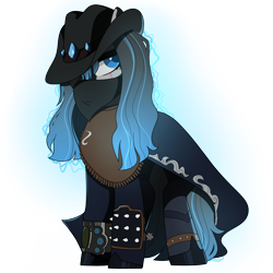 Size: 1850x1850 | Tagged: safe, artist:crimmharmony, oc, oc:frontier justice, oc:shadow spade, species:pony, species:unicorn, fallout equestria, alter ego, armor, aura, bandana, beauty mark, black eyeshadow, blank, blank of rarity, blue eyes, clothing, commissioner:genki, cowboy hat, cowboy outfit, dead eyes, discharge, eye scar, fallout equestria: kingpin, female, hat, horn, lawbringer, magic, magic aura, mane highlights, mare, mask, messy mane, mutation, not rarity, pipboy, pipbuck, poncho, scar, shoes, simple background, solo, spiked armor, spurs, transparent background, unicorn oc, vigilante, wet mane