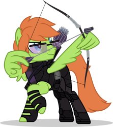 Size: 1280x1442 | Tagged: safe, artist:mlp-trailgrazer, oc, oc:raptor, species:pegasus, species:pony, arrow, bow (weapon), bow and arrow, hawkeye, male, quiver, simple background, solo, stallion, the avengers, transparent background, weapon, wing hands, wings