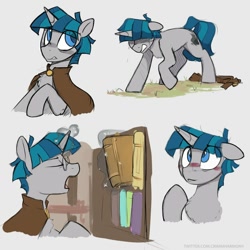 Size: 950x950 | Tagged: safe, artist:crimmharmony, character:stygian, species:pony, species:unicorn, adorkable, blushing, book, bookshelf, bust, chest fluff, colored pupils, crying, cute, dork, eye clipping through hair, glasses, gray background, magic, male, portrait, profile, simple background, solo, stallion, stygianbetes, telekinesis, yawn