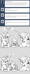 Size: 896x2149 | Tagged: safe, artist:mamatwilightsparkle, character:spike, character:twilight sparkle, character:twilight velvet, species:pony, species:unicorn, baby, baby spike, book, comic, diaper, food, mama twilight, monochrome, soup, tumblr, tumblr:mama twilight sparkle, younger