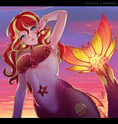 Size: 1000x1050 | Tagged: safe, artist:draltruist, character:sunset shimmer, armpits, breasts, female, looking at you, mermaid, mermaidized, not fiery shimmer, solo, species swap