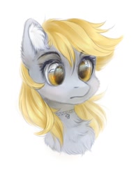 Size: 733x942 | Tagged: safe, artist:vird-gi, character:derpy hooves, species:pegasus, species:pony, bust, cheek fluff, chest fluff, choker, collar, cute, derpabetes, ear fluff, female, fluffy, mare, portrait, simple background, solo, white background