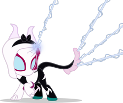 Size: 1280x1079 | Tagged: safe, artist:mlp-trailgrazer, oc, oc:kanna, clothing, cosplay, costume, female, filly, simple background, solo, spider-gwen, transparent background
