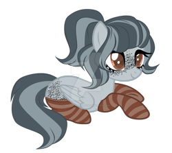 Size: 1280x1143 | Tagged: safe, artist:magicdarkart, oc, oc only, species:pegasus, species:pony, body freckles, clothing, deviantart watermark, female, freckles, mare, obtrusive watermark, prone, simple background, socks, solo, striped socks, transparent background, watermark