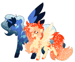 Size: 3355x2765 | Tagged: safe, artist:crazysketch101, oc, oc only, oc:abyss, oc:pheonix, species:alicorn, species:pony, alicorn oc, colored hooves, duo, horn, simple background, transparent background, wings