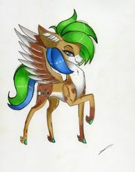 Size: 1280x1630 | Tagged: safe, artist:luxiwind, oc, oc:luxi wind, ponysona, species:pegasus, species:pony, male, naughty face, pegasus oc, solo, traditional art, wings