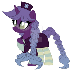 Size: 1280x1294 | Tagged: safe, artist:magicdarkart, oc, oc only, species:earth pony, species:pony, species:unicorn, clothing, deviantart watermark, female, hat, mare, mask, nurse hat, nurse outfit, obtrusive watermark, simple background, socks, solo, striped socks, transparent background, watermark