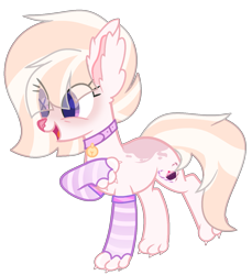 Size: 1281x1397 | Tagged: safe, artist:rukemon, oc, oc only, oc:sugary treat, species:pony, bell, bell collar, cat, cat bell, catpony, clothing, collar, commission, ear fluff, female, mare, open mouth, original species, raised hoof, raised leg, simple background, socks, solo, striped socks, transparent background